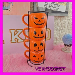 🎃 NWT Halloween Pumpkin Stacked Coffee Mugs Set #7398 🎃